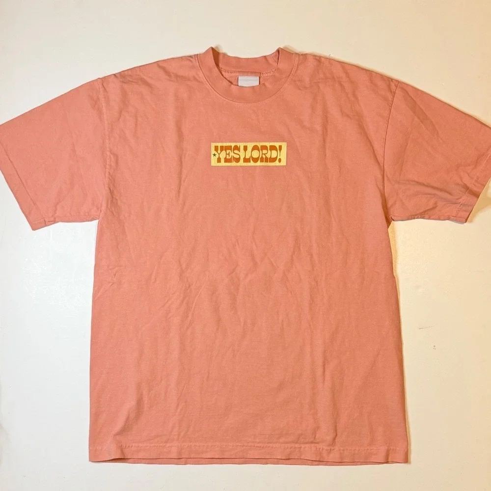 Midnight Organic Yes Lord Palm Tree T-Shirt Mens L Pink Cotton Larry June Tee